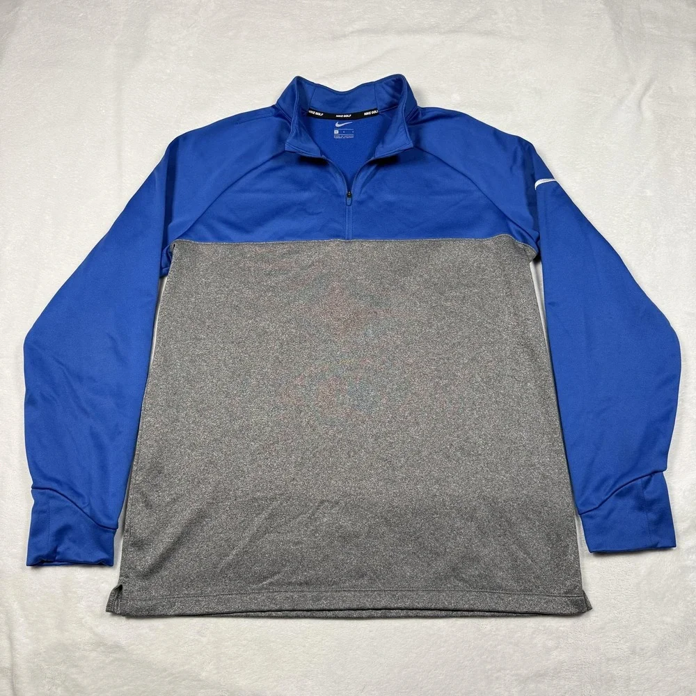 Nike Golf Sweater Mens Large Blue Gray Quarter Zip Pullover Swoosh Logo Athletic
